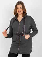 Dark gray long sweatshirt plus size zipper