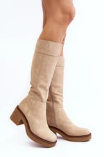 Beige women's insulated boots with massive heels by Calvisa