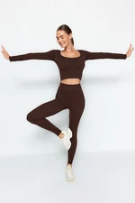 Trendyol Dark Brown Seamless Full Length Knitted Sports Tights