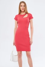 armonika Women's Coral Collar Windowed Short Sleeve Dress