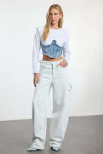 Trendyol Ice Blue Loose Cut High Waist Carpenter Skater Jeans