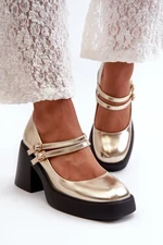 Eco-friendly leather pumps with chunky heels, gold Halmina