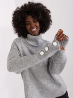 Grey women's sweater with buttons on the sleeves