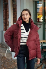 Trendyol Claret Red Oversize Hooded Goose Feather Water Repellent Puffer Jacket