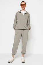 Trendyol Mink Zippered Stand Collar Gathered Both Knitted Tracksuit