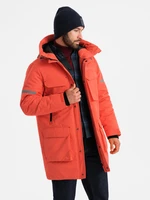 Ombre Men's long insulated jacket with reflective elements - orange