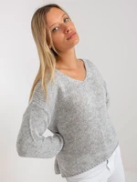 Grey oversize sweater with V OCH BELLA NECKLINE