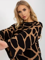 Camel and black women's oversize sweater with patterns