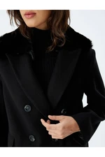 Koton Long Stamp Coat with Removable Faux Für Collar and Pockets