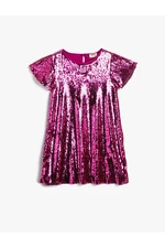 Koton Sequin Sequined Dress Short Sleeve Round Neck