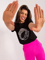 Black cotton t-shirt with appliqués