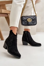 Openwork ankle boots Cowgirl boots with zip eco suede black S.Barski