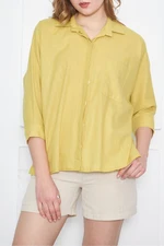 armonika Women's Neon Green Pocket Loose Linen Shirt