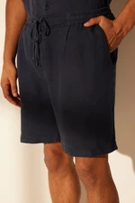 Trendyol Navy Blue Limited Edition 100% Linen Regular Fit Elastic Waist Shorts