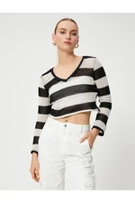 Koton Crop Sweater V-Neck Long Sleeve