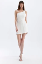 DEFACTO Fitted/Fits the Body One Shoulder Mini Woven Dress with Stone Detail on the Hem