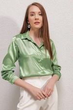 Bigdart 3964 Lightly Flowy Satin Shirt - Y.green