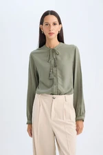 DEFACTO Regular Fit Stand Collar Laced Viscose Long Sleeve Blouse