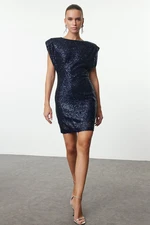 Trendyol Navy Blue Shiny Knitted Sequin Short Dress