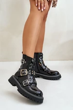 Patent leather ankle boots Workery with buckles black Serizia