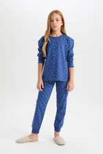 DEFACTO Girls Pajama Set Patterned Long Sleeve Top Elastic Waist Long Bottom