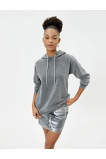 Koton Oversize Hooded Sweatshirt Pale Effect Long Sleeve Ribbon