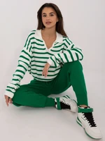 Ecru and Green Striped Casual Knit Set