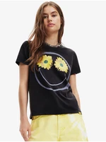 Black Women's T-Shirt Desigual Margarita Smiley - Women