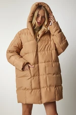 Happiness İstanbul Women's Biscuit Hooded Oversized Puffer Coat