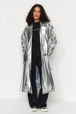 Trendyol Silver Belted Shiny Trench Coat