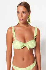 Trendyol Green Gingham Textured Strapless Tie-Up Bikini Top