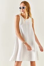 Olalook Women's White Sleeveless Linen Blend A-Line Dress