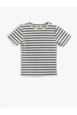 Koton Round Neck T-shirt with Ribbed Short Sleeves