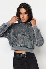 Trendyol Anthracite Faded Effect Hoodie with Fleece Inside Knitted Sweatshirt