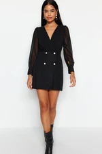 Trendyol Black Plain Pattern Buttoned Woven Tweed Dress