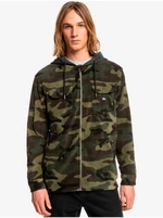 Brown-Green Men's Patterned Zipper Sweatshirt Quiksilver Super Swel - Mens