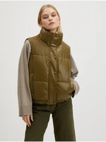 Khaki Women's Quilted Leatherette Vest JDY Lucy - Ladies