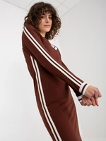 Dark brown midi sweatshirt dress with stripes