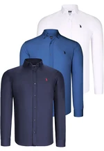 TRIPLE SET G725 DEWBERRY MENS SHIRT-NAVY BLUE-WHITE-INDIGO