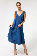 Lafaba Women's Indigo Flare Cut Midi Linen Dress