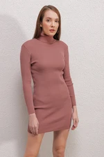 Bigdart 15797 Turtleneck Knitwear Dress - Dusty Rose