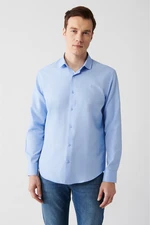 Avva Men's Blue Easy-to-Iron Classic Collar Dobby Regular Fit Shirt