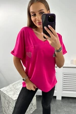 Cotton blouse with pocket fuchsia