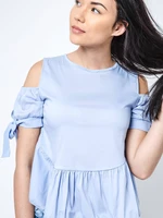 Blouse cold shoulders with frill blue