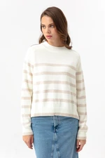 Lafaba Women's Beige Oversize Striped Knitwear Sweater