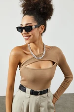 XHAN Women's Beige Decollete Camisole Blouse