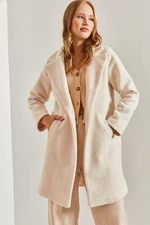 Bianco Lucci Women's Double-breasted Collar Pocket Stamped Coat