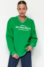 Trendyol Green Oversize/Wide Fit Knitwear Detailed with a tagline, Fleece Inside Knitted Sweatshirt