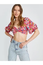 Koton Crop Blouse With Short Balloon Sleeves