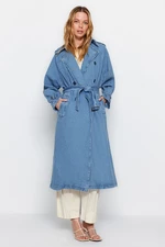 Trendyol Blue Denim Trench Coat with a Belt